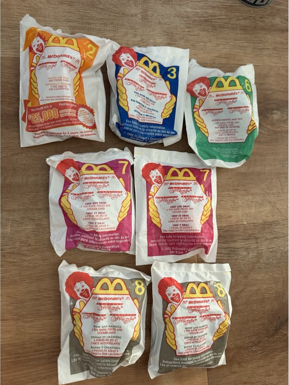 Vintage 2000 McDonald’s Monster Crazy Bones Happy Meal Toys Lot 7 Sealed